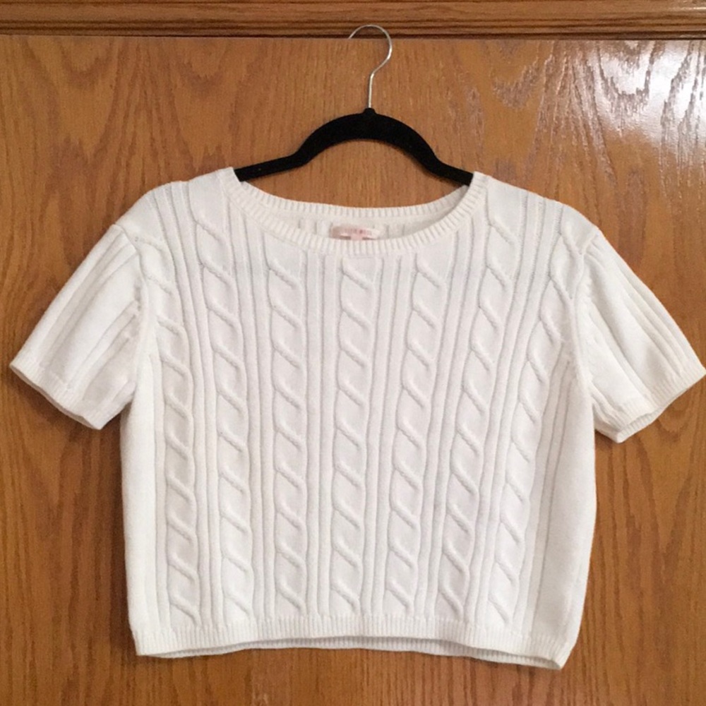 Lottie Moss white knitted sweater crop top size small.